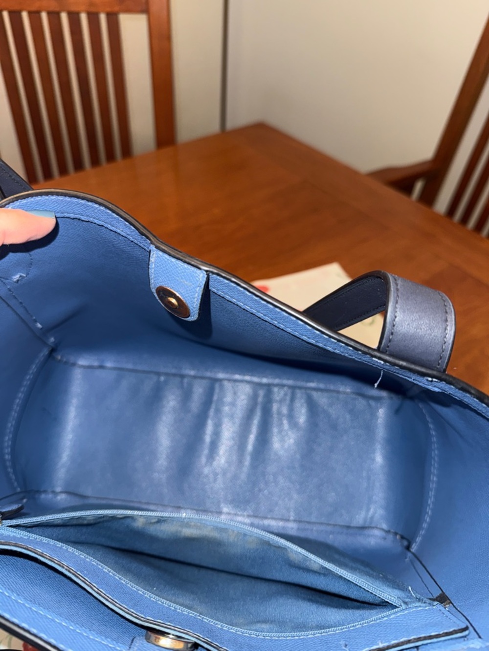Coach Blue Signature Canvas Tote with Leather Trim - Picture 3 of 5